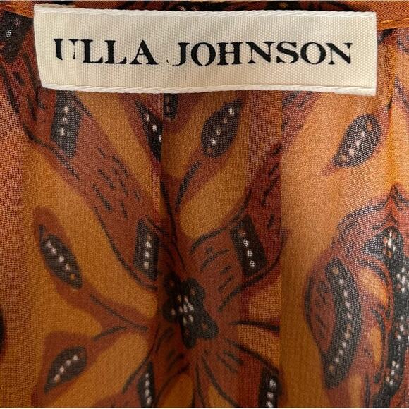 ULLA JOHNSON Aliya Silk Ruffled Long Sleeve Midi Dress Ochre - Picture 10 of 14